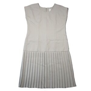 Vtg Leni Leni Pleated Sheath Dress 10 Beige Sleeveless Drop Waist Minimalist 80s